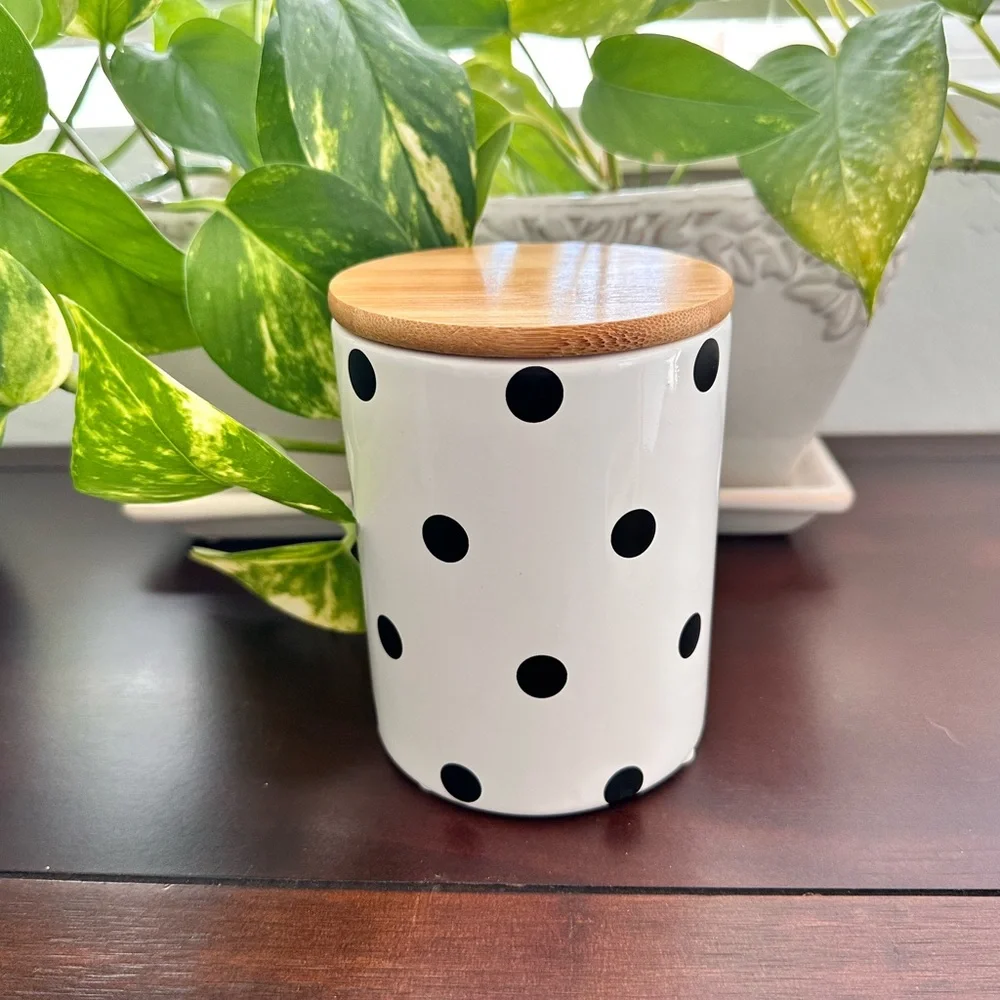 Black & White Polka Dot Personal Ceramic Canister with Lid - NWOT